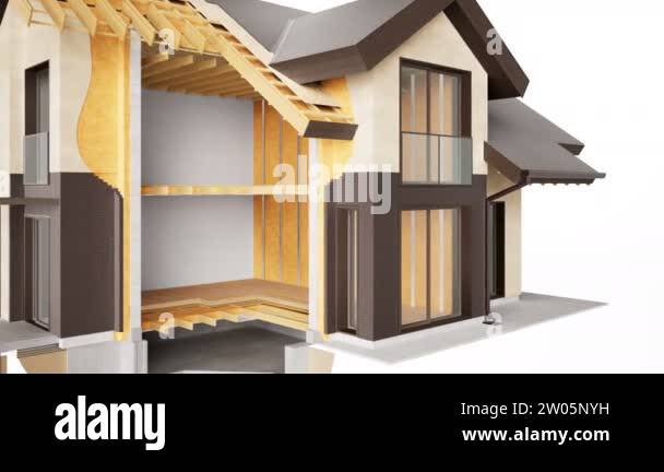 Illustration of cut of walls of house. Visible structure, finishes and ...