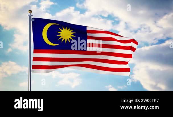 Malaysian flag waving in the wind shows malaysia symbol of patriotism ...