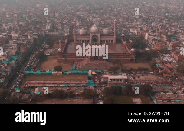 Delhi, India, the Akshardham temple, aerial 4k drone footage Stock ...