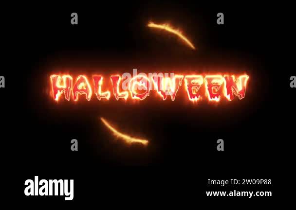 The fire inscription with red word Halloween with circle burn. The ...