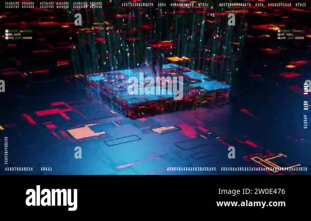 Digital 3d render of computer chip over circuit background with AI sign ...