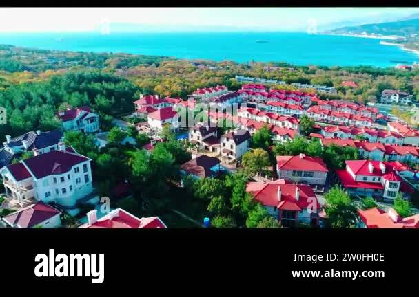 Cottage village in the resort of Kabardinka on the background of the ...