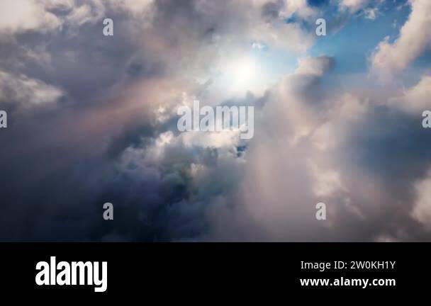 Flying through heavenly beautiful sunny cloudscape. Amazing timelapse ...