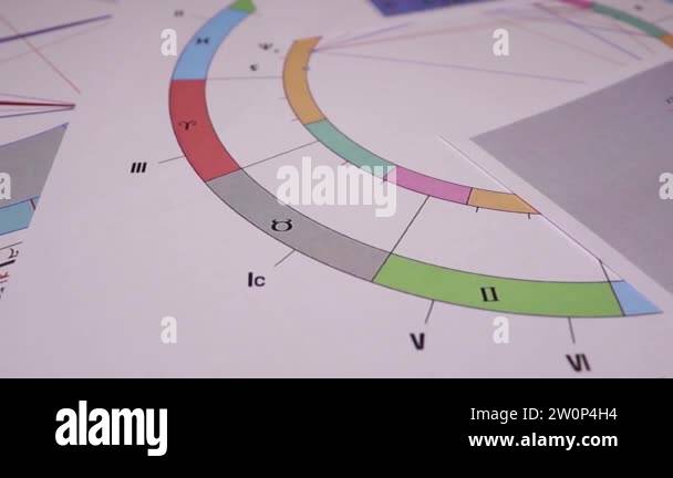 Workplace of a modern astrologer. Astrological charts, tables, diagrams ...