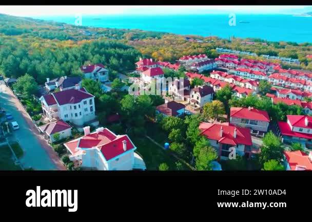 Cottage village in the resort of Kabardinka on the background of the ...
