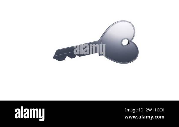 Animation of flying silver key from new home on isolated on white ...