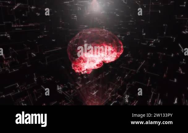 Hologram of Human Brain scan AI concept Glowing Light Particles ...