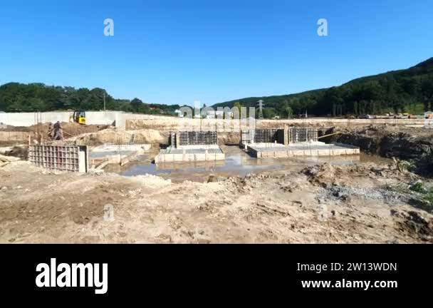 Construction Of The Foundation Workers Build The Foundation Of The