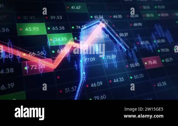 Abstract background with animation of growing charts and flowing ...