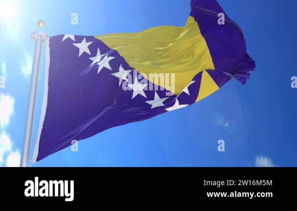 Bosnia and Herzegovina animated flag in the wind with blue sky in the ...