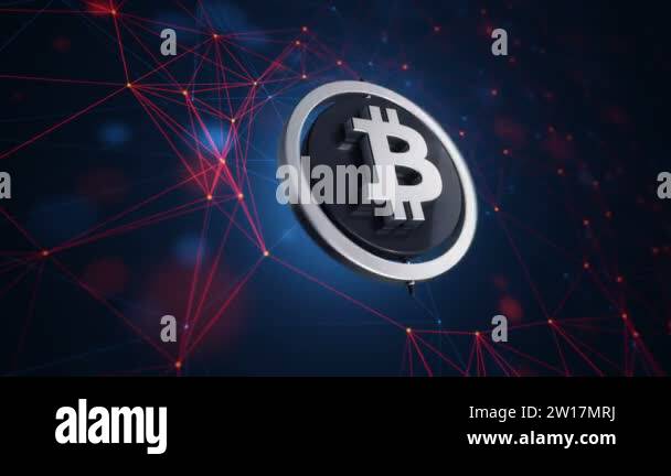 3d animation footage of bitcoin icon with rotating circle on technology ...