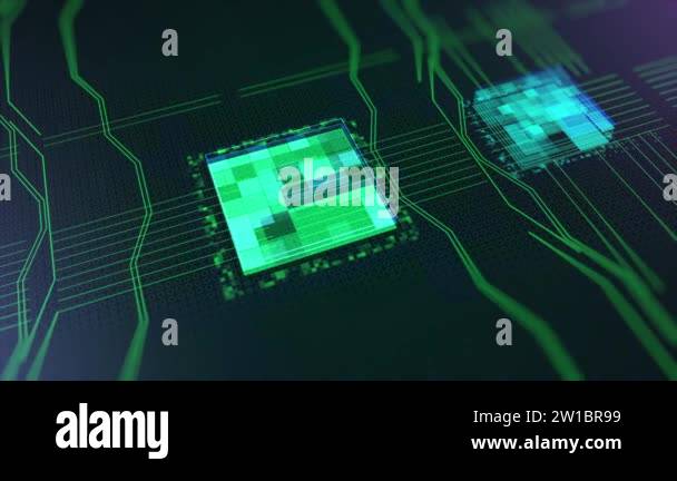 Processors CPU concept. Animation. Motherboard digital chip. Abstract ...