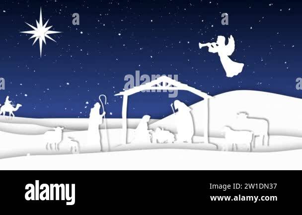 Nativity Paper Cut Outs Silhouettes 4K Loop features a nativity scene made from animated paper ...