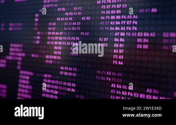 Technological background with representation of purple binary code in ...