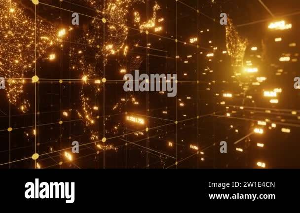3D animation of graphs and counters on the background of the gold earth ...