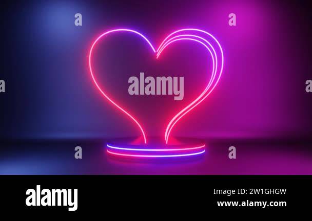 Neon hearts blink on the podium. Abstract neon love background. 4K loop ...