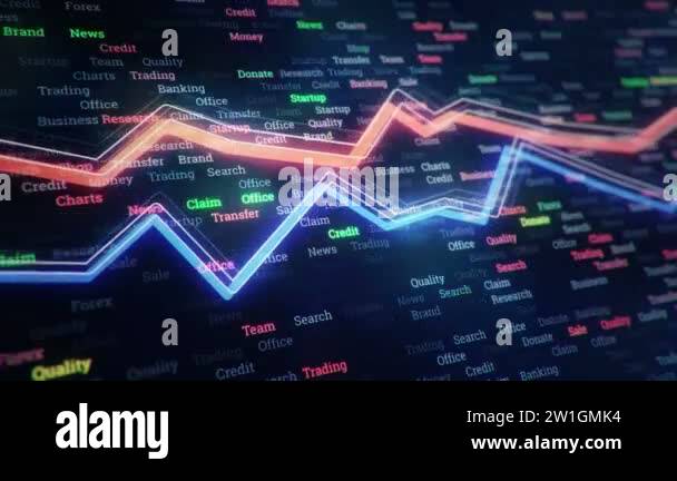 Abstract background with animation of growing charts and flowing ...
