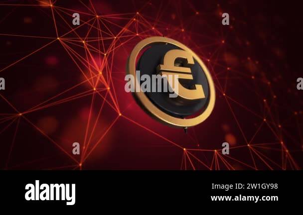 3d animation footage of euro icon with rotating circle on technology ...