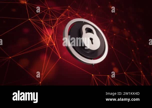 3d animation footage of lock icon with rotating circle on technology ...