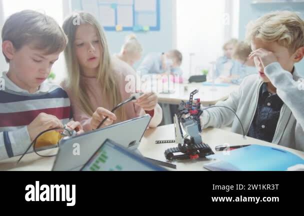 Elementary School Robotics Classroom: Diverse Group of Brilliant ...