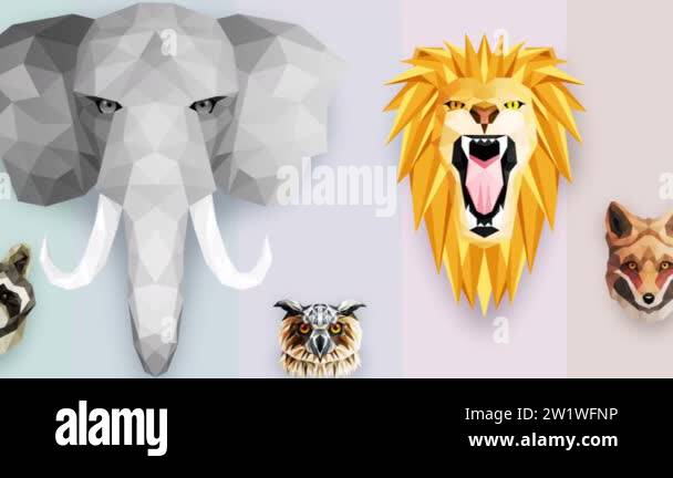 Collection of different animals. Zoo symbol. Low polygon icons. Lion ...