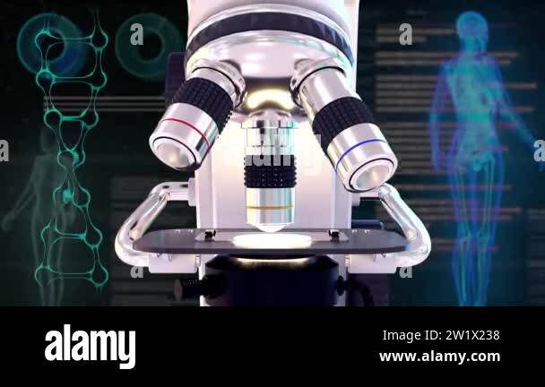 Concept for medicine with scientific microscope on creative background ...