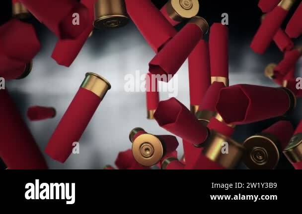 Animation falling of bullets different calibers on dark and blurred ...