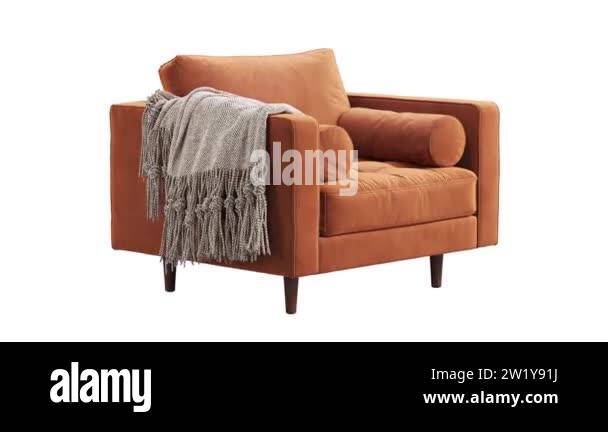 Circular animation of mid-century fabric armchair. Velvet upholstery ...