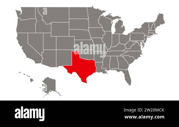 Texas federal state blinking red highlighted in map of USA Stock Video ...