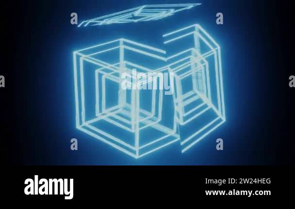 Manipulation of the light contours of nested cubes, movement of blue ...