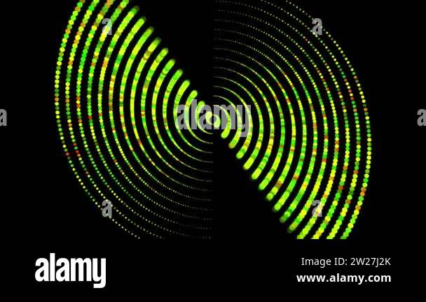 Abstract rows of small circles rotating fast and becoming giant 3D ...