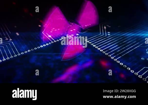 Cyber attack with nuclear symbol, danger, digital war, cybernetic ...
