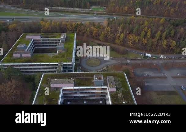 Aerial detail view of the famous Eiermann Campus in Stuttgart that was ...