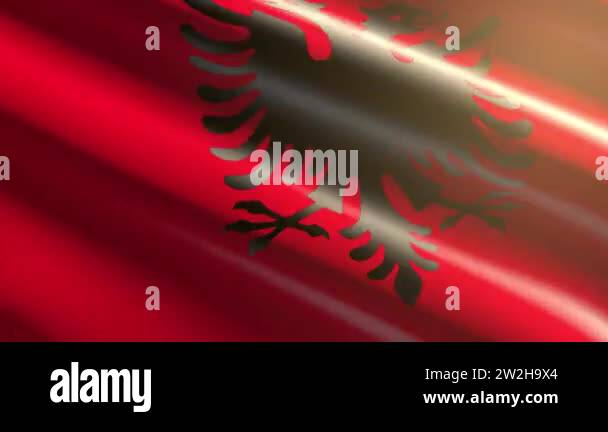 60FPS bright shiny velvet Albania flag waving background, 3D UHD 4k ...