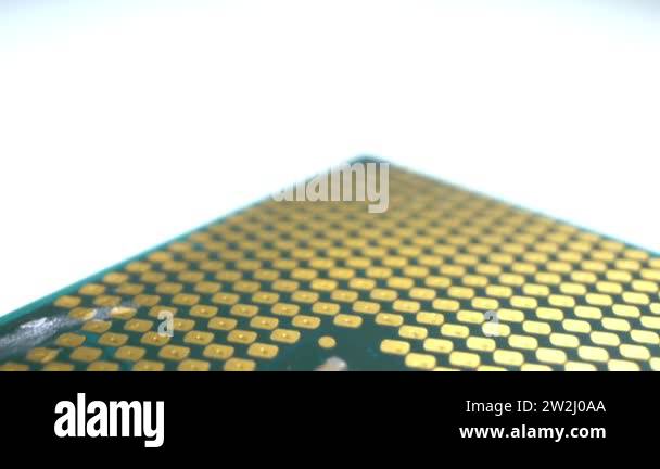 Extreme close-up, detailed. computer processor on an isolated white ...
