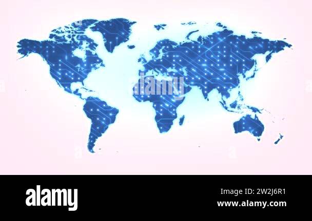 World Map Global Technology Background/ 4k animation of a hi-tech ...