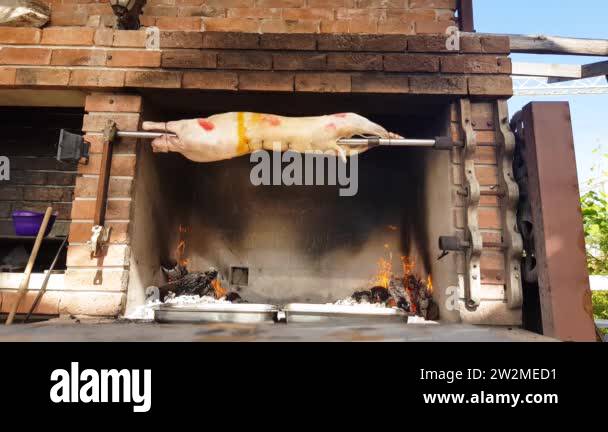 Spit Roasted Lambs, traditional way of roasting lambs on a rotisserie