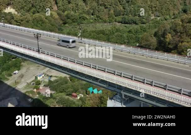 Beautiful large bridge for motorway across sea, aerial view of drone ...