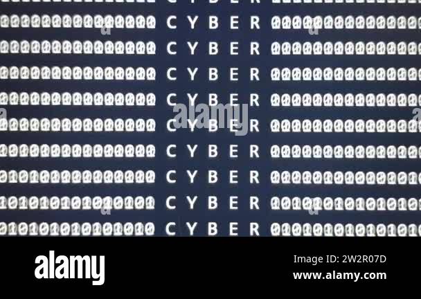 Software development blue screen with word CYBER. Scrollining binary ...