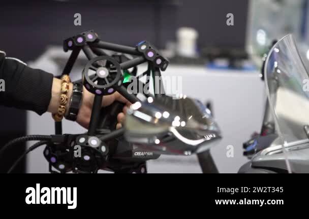, Taiwan-26 April, 2019: 4K, Man hand scanning a motorcycle using a ...