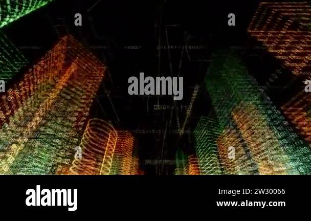 Abstract virtual city inside a computer system. Hologram 3D Big Data ...
