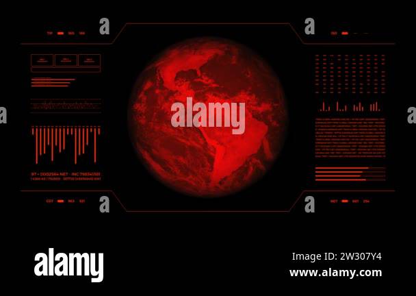 Red HUD display, earth technology interface for climate temperature ...
