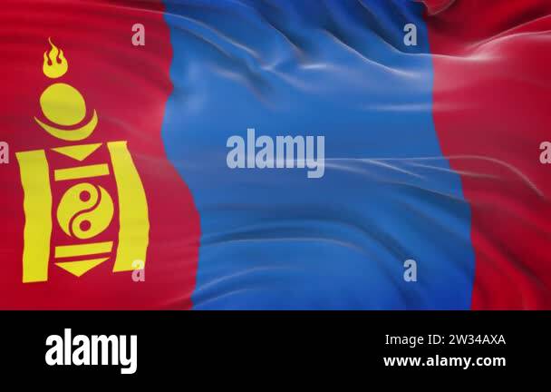 Mongolia flag waving in the wind with highly detailed fabric texture ...