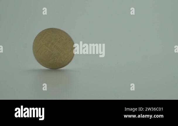 Gold Coin Bitcoin Btc Rotate On The White Background In Slow Motion Gold Coin Bitcoin Btc Rotate On The White Background In Slow Motion