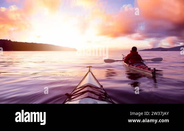 Cinemagraph Continuous Loop Animation of Adventurous Man Sea Kayaking ...