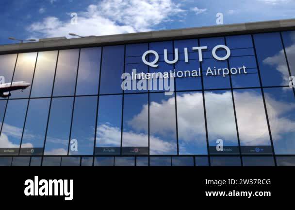 Jet aircraft landing at Quito, Ecuador 3D rendering animation. Arrival ...