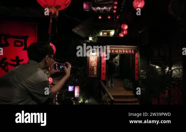 Jiufen, Taiwan-03 October, 2015: People take picture the door the