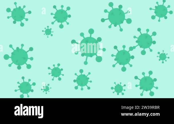 Animation of green, abstract virus structures floating around against a ...
