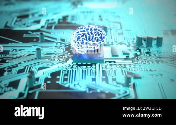 3D Glowing Motherboard AI Artificial intelligence. Computer brain with ...