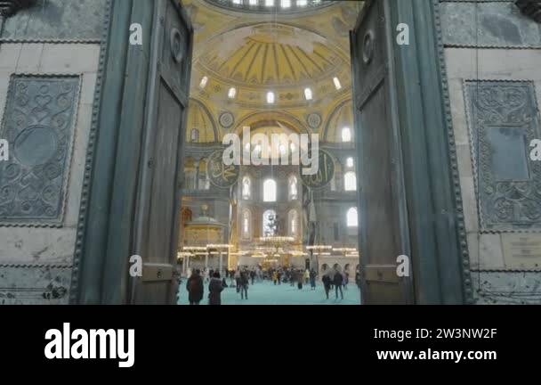 Inside Eastern Mosque. Action. Interior of Hagia Sophia in Istanbul ...